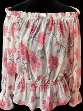 Peasant White and Pink Floral  On or Off The Shoulder Blouse